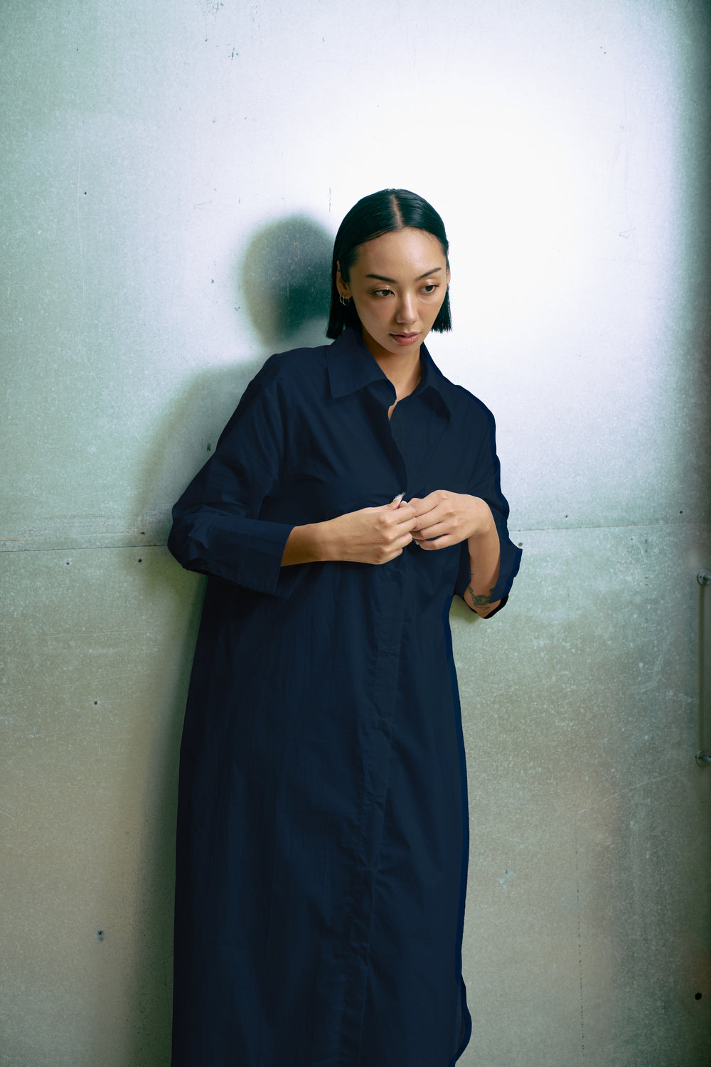 The Eco Edit ~ Relaxed Fit Boyfriend Shirt Dress - Navy