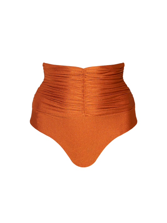Second Skin | Super High-Waisted Ruched Bikini Bottom - Peruvian Amber