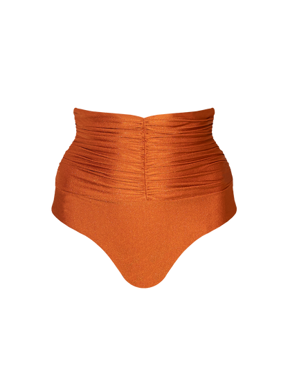 Second Skin | Shimmer ~ Super High-Waisted Ruched Bikini Bottom - Peruvian Amber