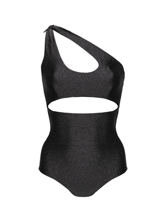 Second Skin | Shimmer ~ Asymmetric Cut-out One Piece - Onyx Black