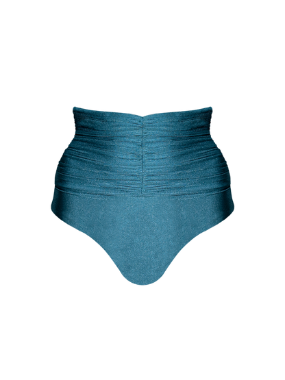 Second Skin | Shimmer ~ Super High-Waisted Ruched Bikini Bottom - Tourmaline Teal