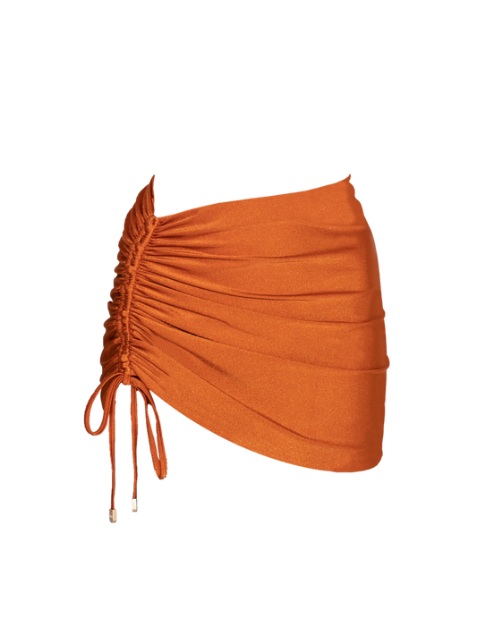 Second Skin | Shimmer ~ Ruched Drawstring Mini Skirt - Peruvian Amber