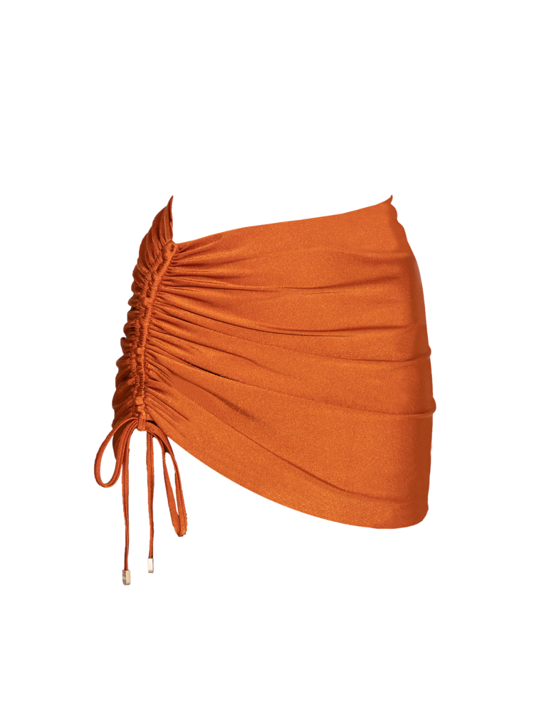 Second Skin | Shimmer ~ Ruched Drawstring Mini Skirt - Peruvian Amber
