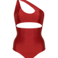 Second Skin | Shimmer ~ Asymmetric Cut-out One Piece -Garnet Red