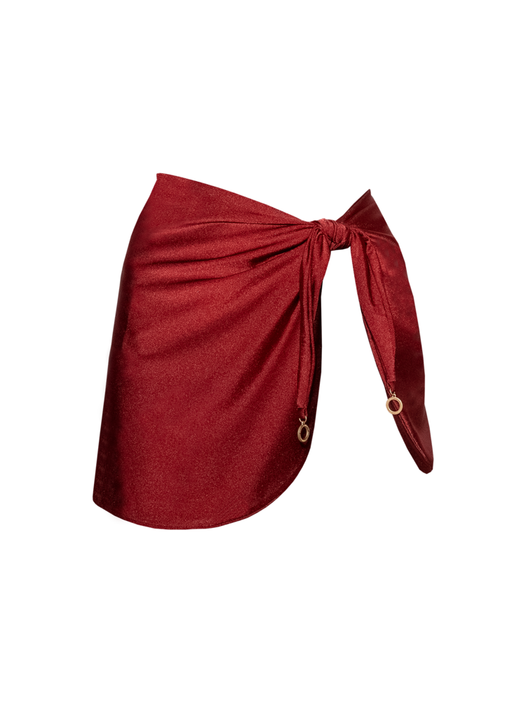 Second Skin | Shimmer ~ High Slit Mini Skirt - Garnet Red
