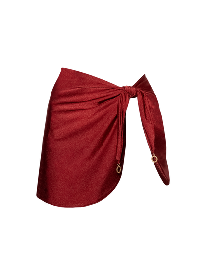 Second Skin | Shimmer ~ High Slit Mini Skirt - Garnet Red
