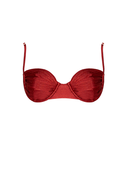 Second Skin | Shimmer ~ Underwired Ruched Bikini Top - Garnet Red