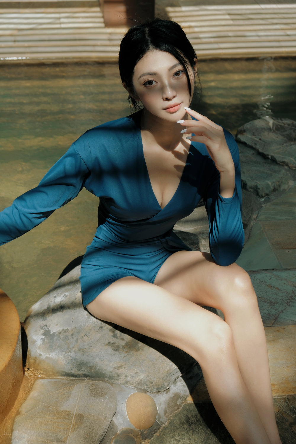 Whispering Springs | Tie-Front Crop Swim Cover-Up - Indigo