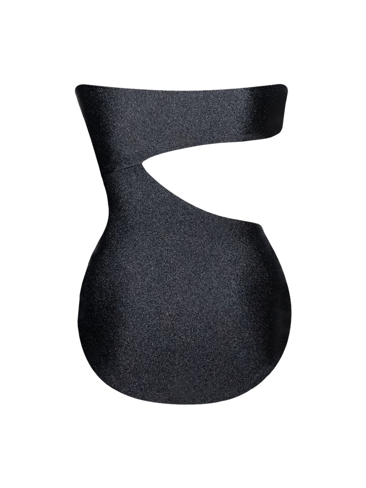 Second Skin | Shimmer ~ Strapless Cut-off One Piece - Onyx Black