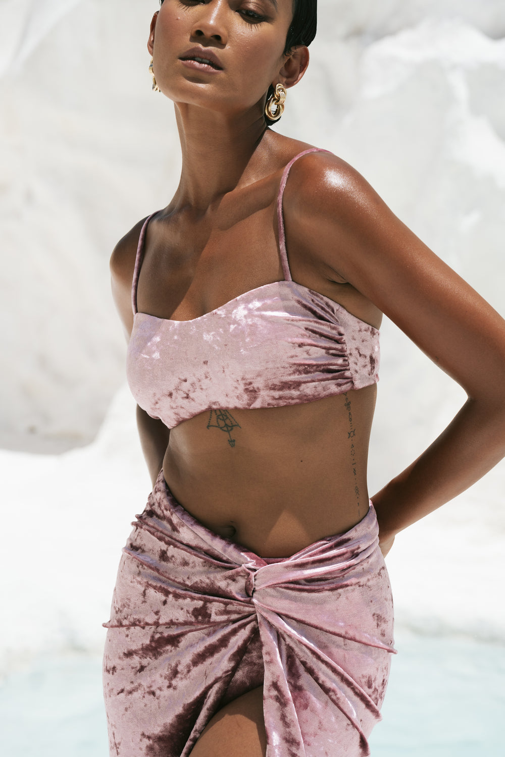 Coral Mirage ~ Twisted High-Slit Skirt - Velvet Pink