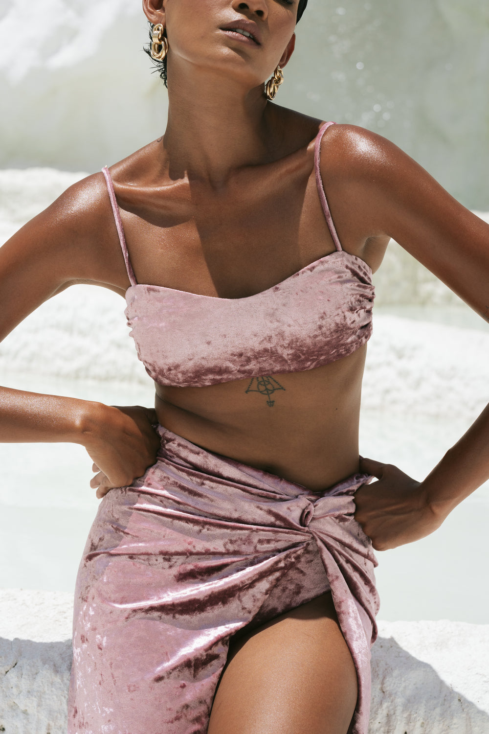 Coral Mirage ~ Twisted High-Slit Skirt - Velvet Pink