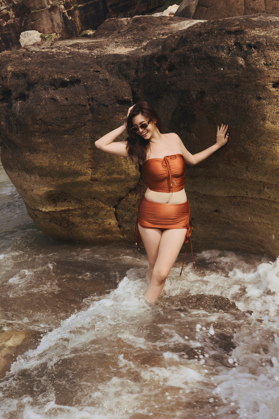 (Pre-Order7/25) Stacey x HAI | Monte Carlo Ruched Bandeau Top - Peruvian Amber