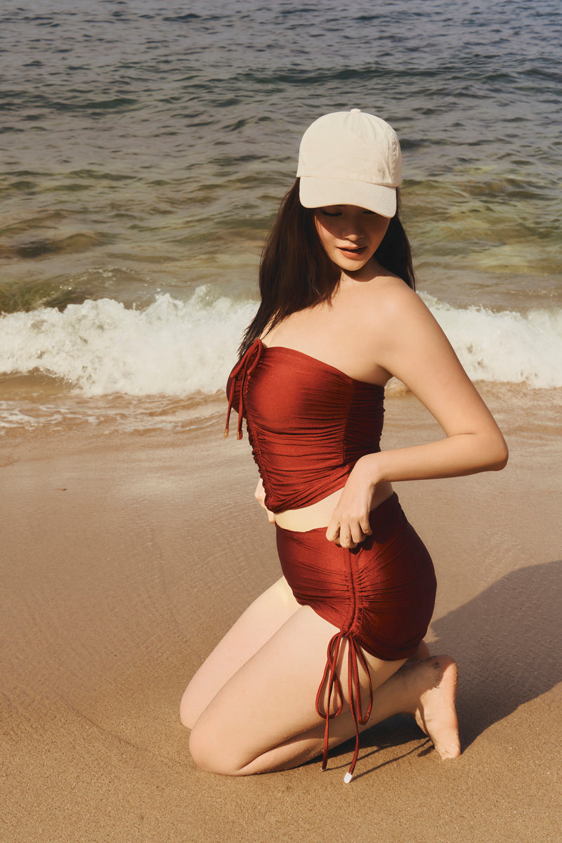 (Pre-Order7/25) Stacey x HAI | Monte Carlo Ruched Bandeau Top - Garnet Red