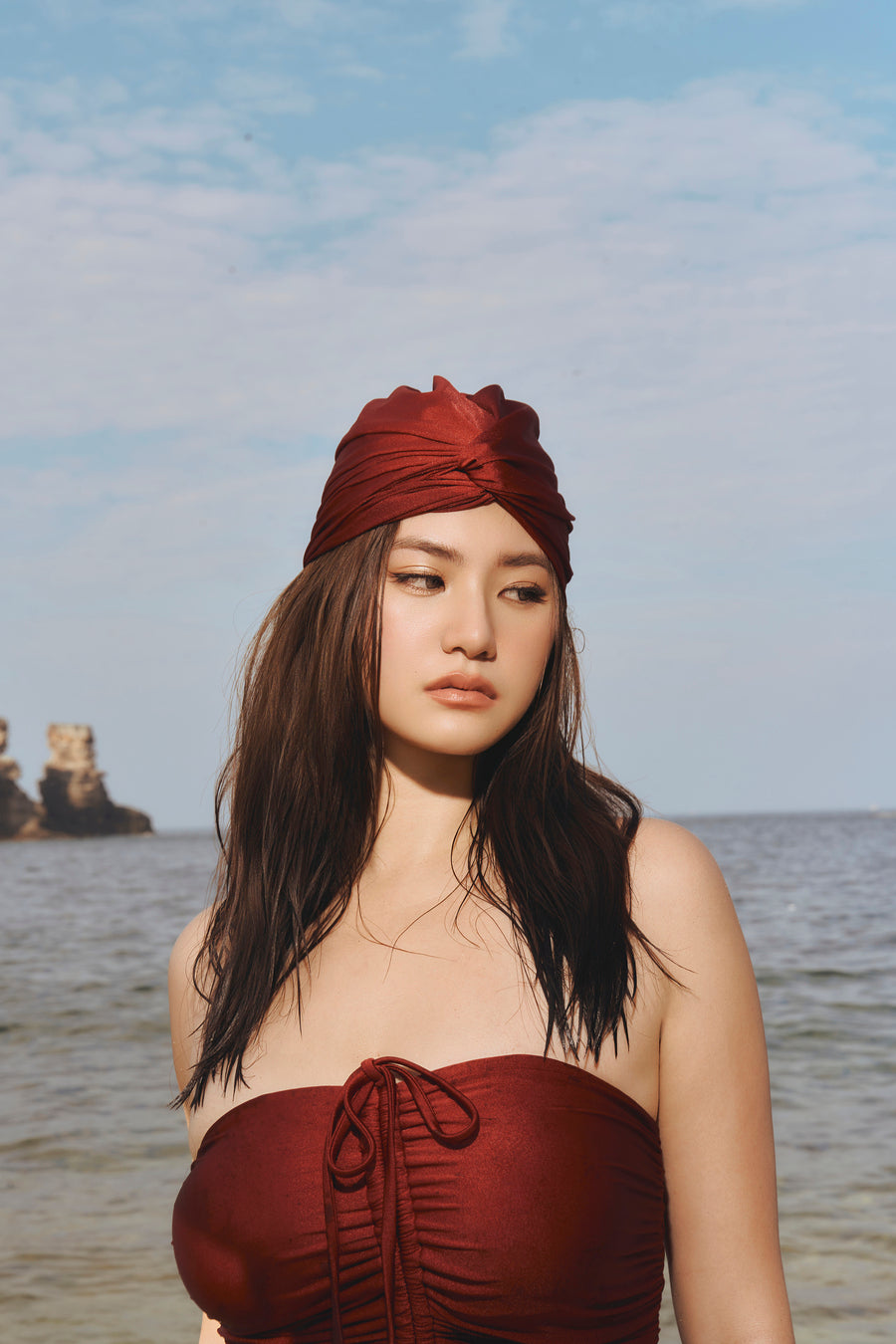 (Pre-Order7/25) Stacey x HAI | Monte Carlo Ruched Bandeau Top - Garnet Red