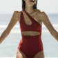 Second Skin|Shimmer ~ Asymmetric Cut-out One Piece -Garnet Red
