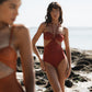 Second Skin | Shimmer ~ The Island Halter One Piece - Garnet Red