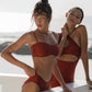 Second Skin | Shimmer ~ Spaghetti Strap Bandeau Bikini Top - Garnet Red