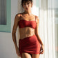 Second Skin | Shimmer ~ Ruched Drawstring Mini Skirt - Garnet Red