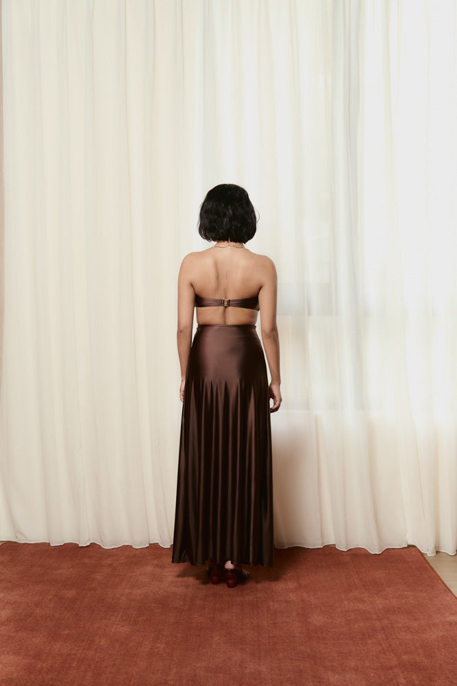 Second Skin|Satiny - The Island Halter Ｍaxi Dress - Maya Cocoa