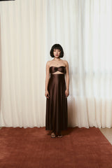 Second Skin|Satiny - Sweetheart Ruched Maxi Dress - Maya Cocoa