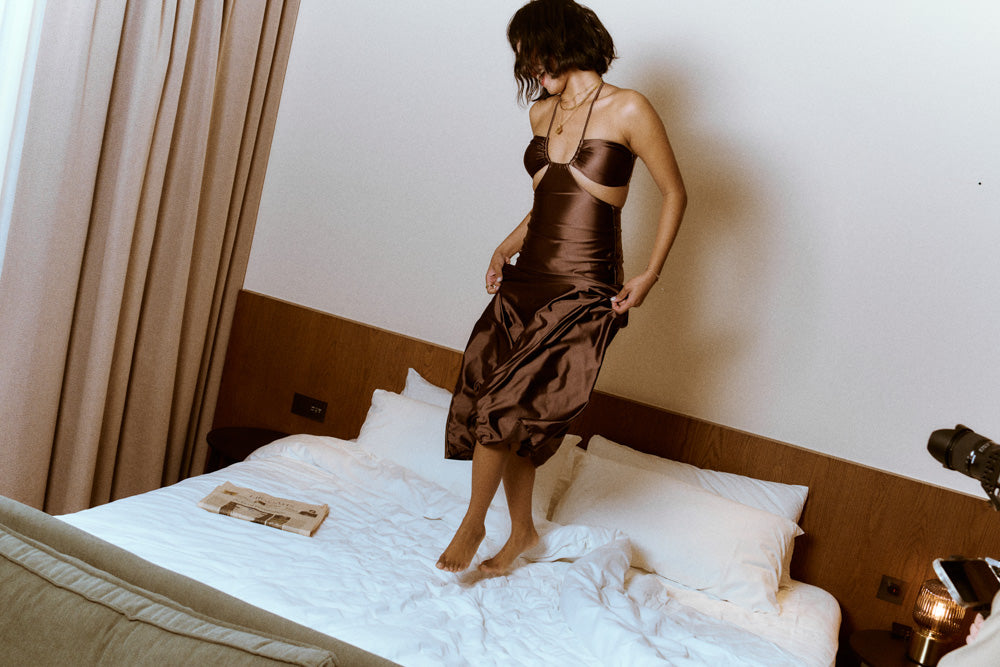 Second Skin|Satiny - The Island Halter Ｍaxi Dress - Maya Cocoa