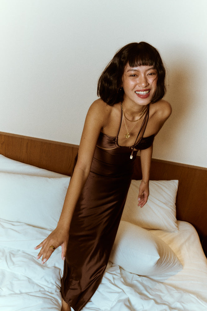 Second Skin|Satiny - The Island Halter Ｍaxi Dress - Maya Cocoa