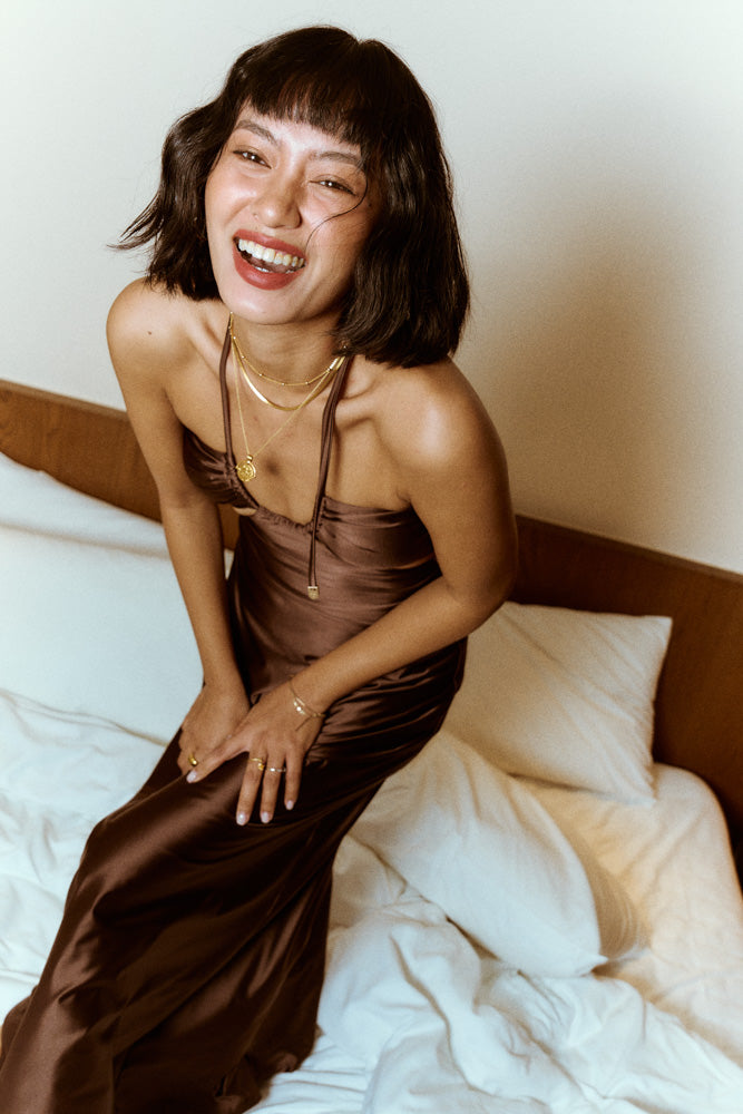 Second Skin|Satiny - The Island Halter Ｍaxi Dress - Maya Cocoa