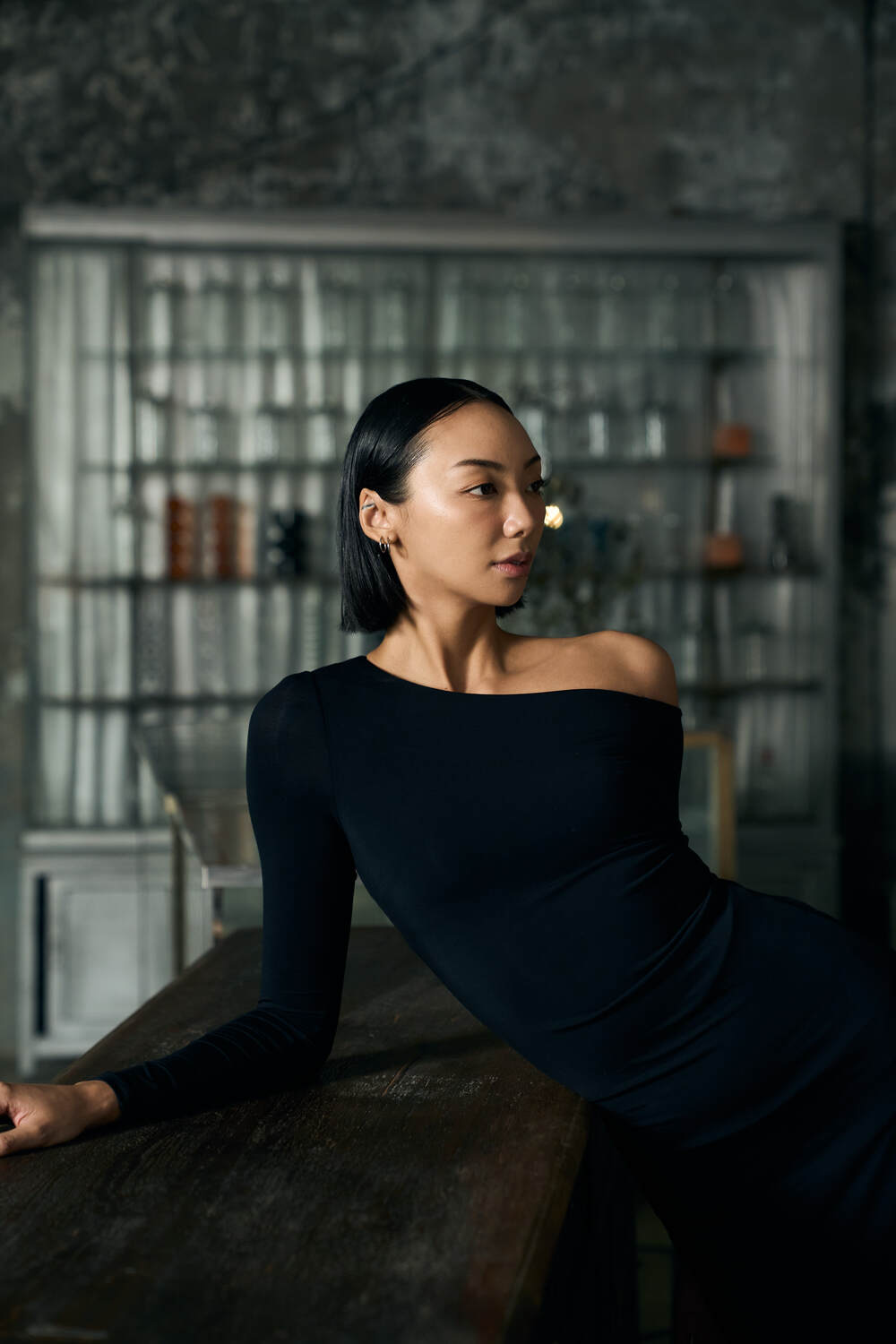 The Eco Edit ~ Shoulder-Bare Sculpting Maxi Dress - Onyx Black