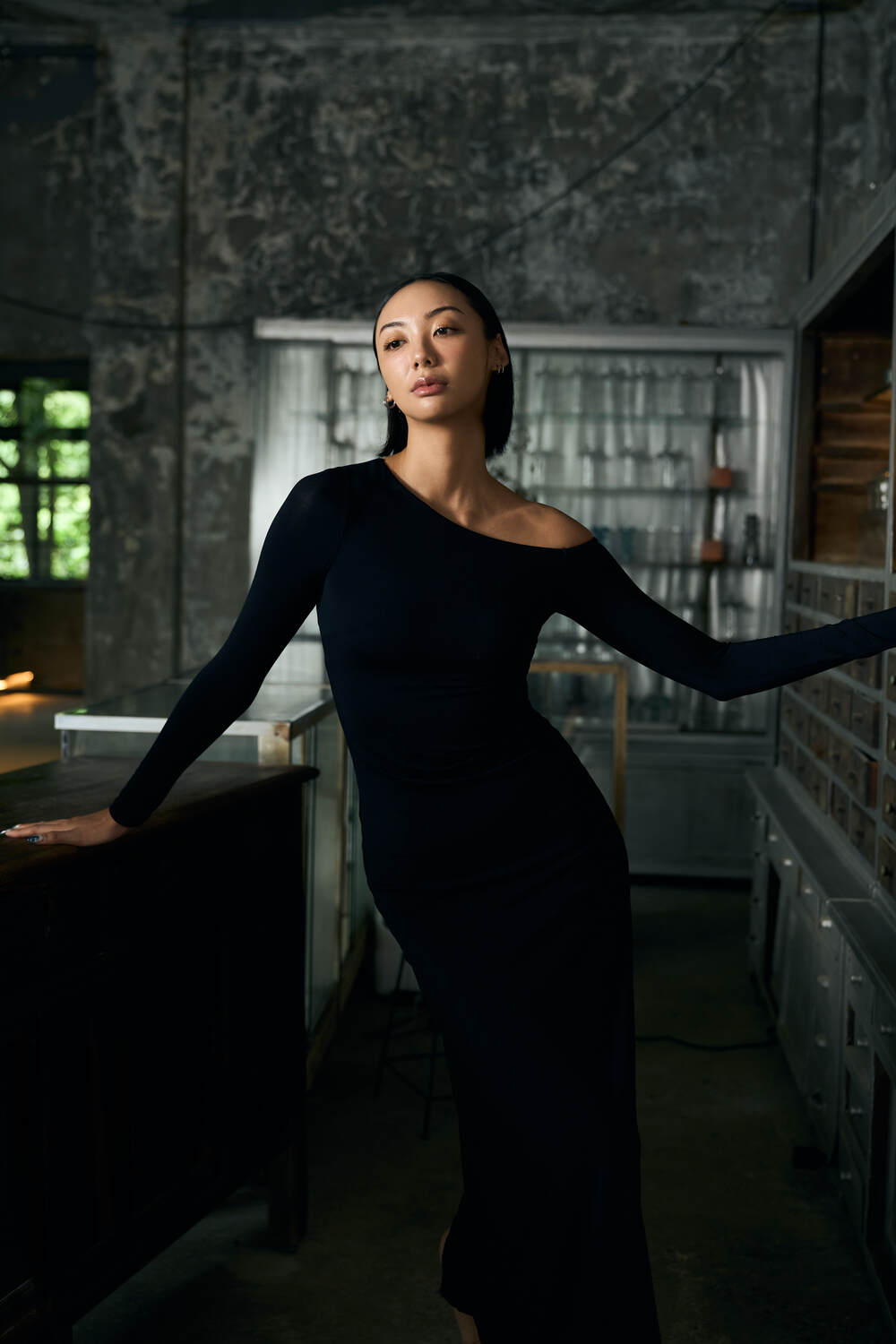 The Eco Edit ~ Shoulder-Bare Sculpting Maxi Dress - Onyx Black
