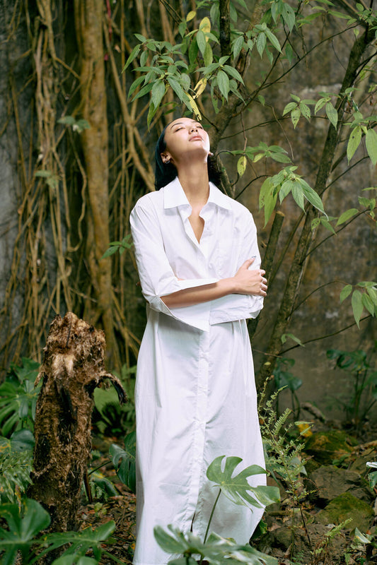 The Eco Edit ~ Relaxed Fit Boyfriend Shirt Dress - Galactic White