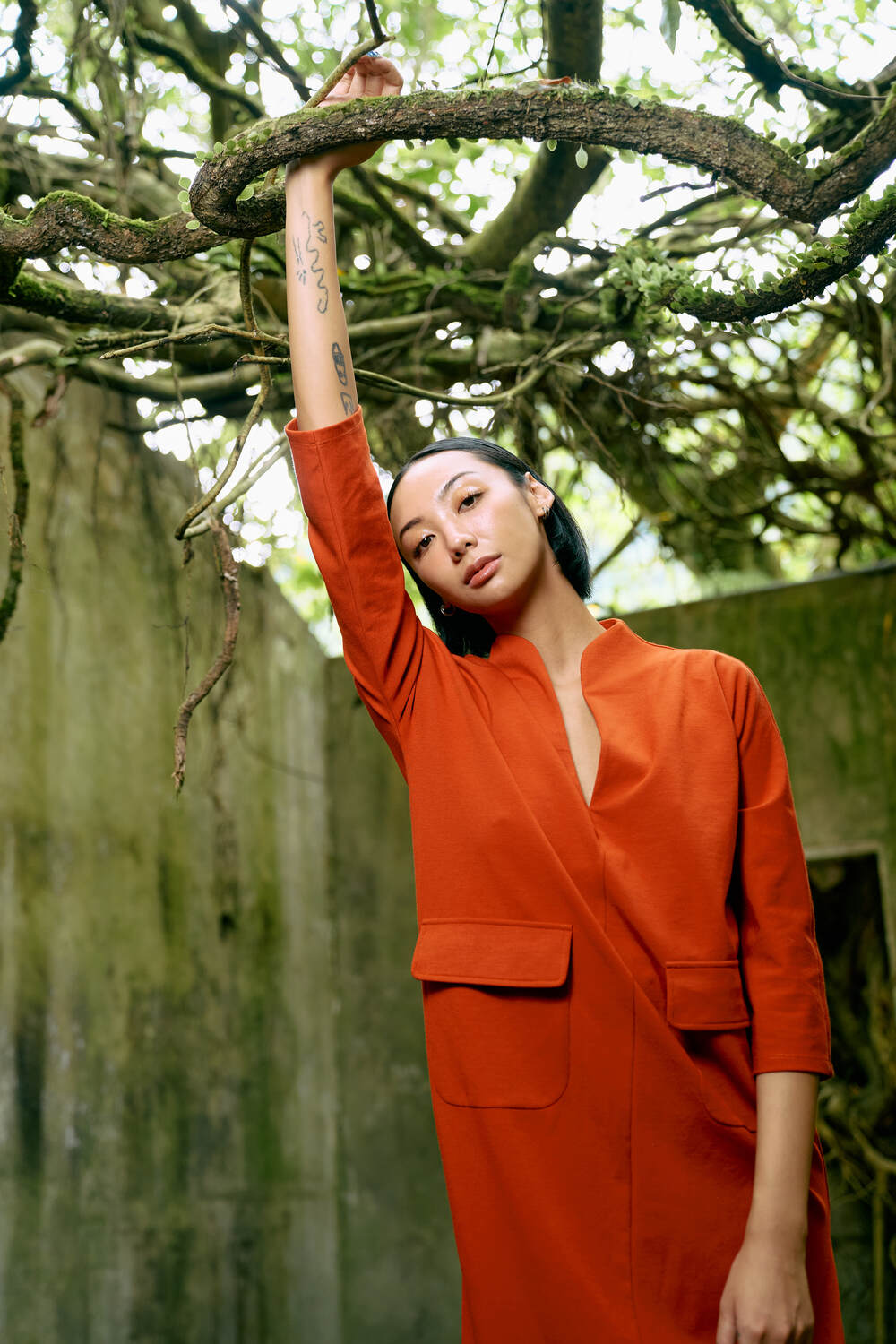 The Eco Edit ~ Straight-line pocket Maxi Dress - Tiger Orange