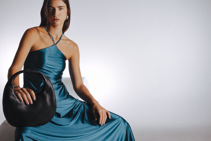 Second Skin|Satiny - X-Neckline Padded Maxi Dress - Tourmaline Teal