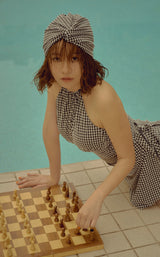 (Pre-Order 5/20) Bubble Check | Knotted Swim Cap - Gingham Noir