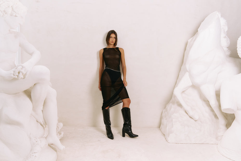 Second Skin ~ Sheer Mesh Backless Dress - Onyx Black