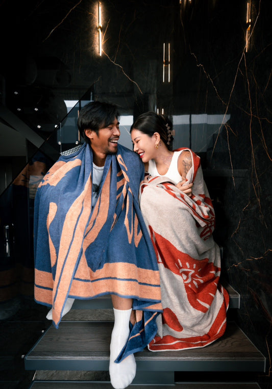 PAI x HÁI ~ Low-Twist Cotton Cuddle Throw - Azure Neptune