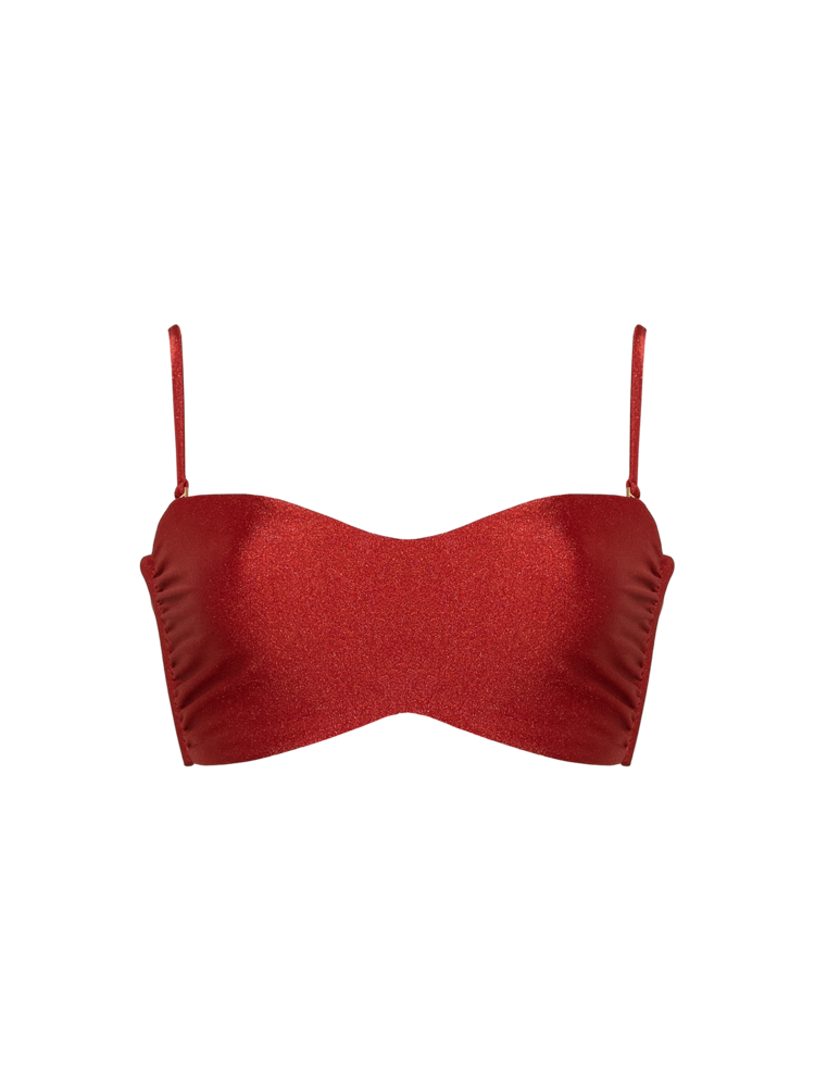 Second Skin | Shimmer ~ Spaghetti Strap Bandeau Bikini Top - Garnet Red