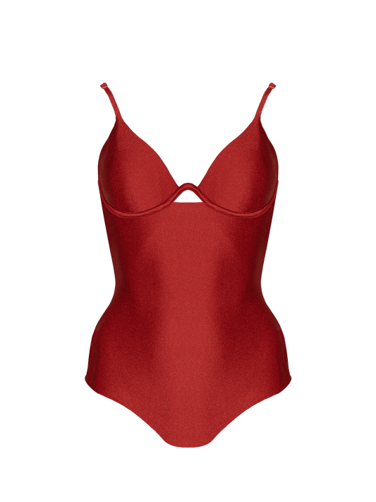 Second Skin|Shimmer ~ W-shaped Underwire One-Piece - Garnet Red