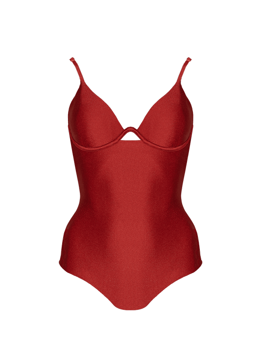 Second Skin|Shimmer ~ W-shaped Underwire One-Piece - Garnet Red