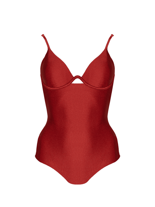 Second Skin | Shimmer ~ W-shaped Underwire One-Piece - Garnet Red