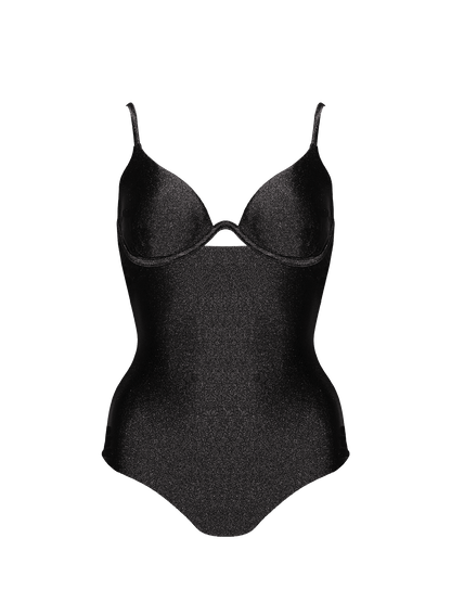 Second Skin|Shimmer ~ W-shaped Underwire One-Piece - Onyx Black
