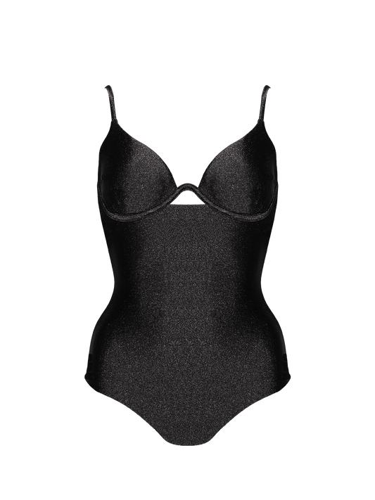 Second Skin | Shimmer ~ W-shaped Underwire One-Piece - Onyx Black