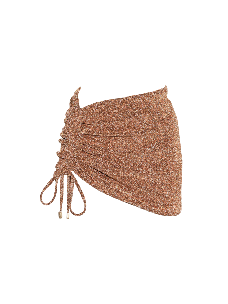 Stardust ~ Ruched Drawstring Mini Skirt - Light Copper