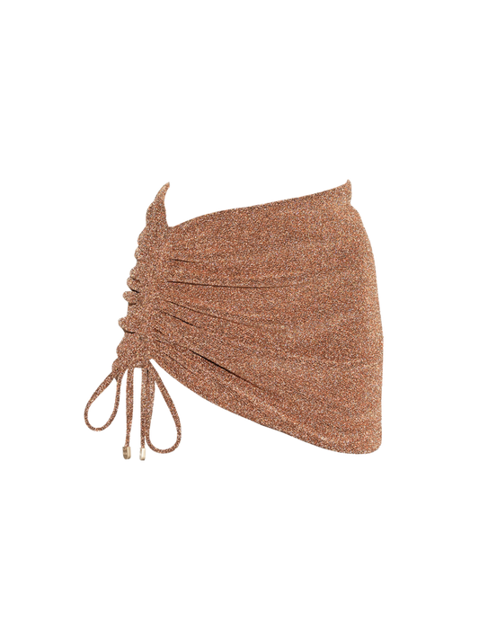Stardust ~ Ruched Drawstring Mini Skirt - Light Copper