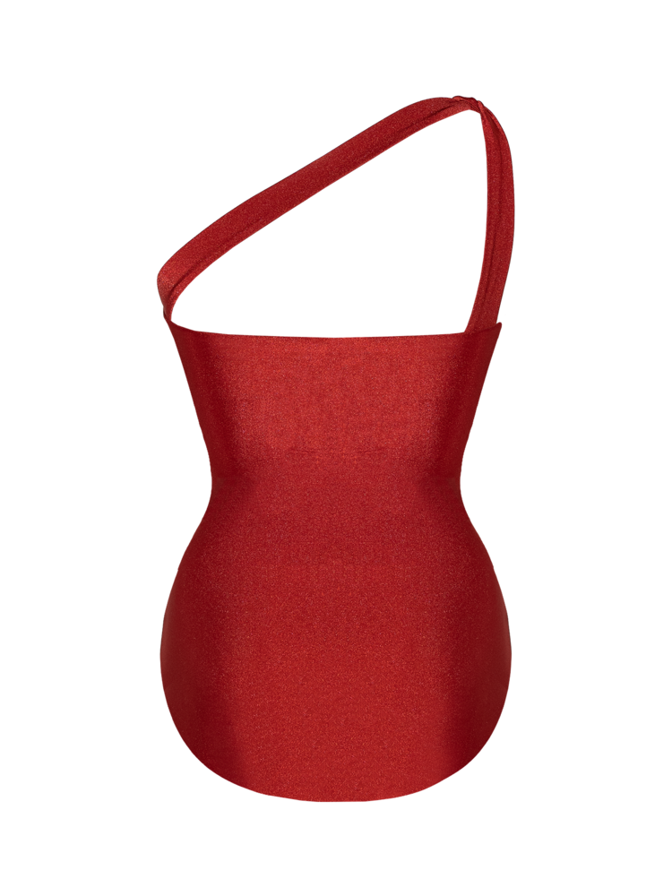Second Skin|Shimmer ~ Asymmetric Cut-out One Piece -Garnet Red