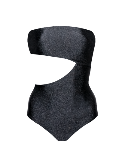 Second Skin | Shimmer ~ Strapless Cut-off One Piece - Onyx Black