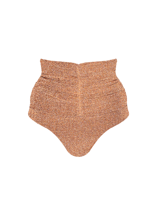Stardust ~ Super High-Waisted Ruched Bikini Bottom - Light Copper