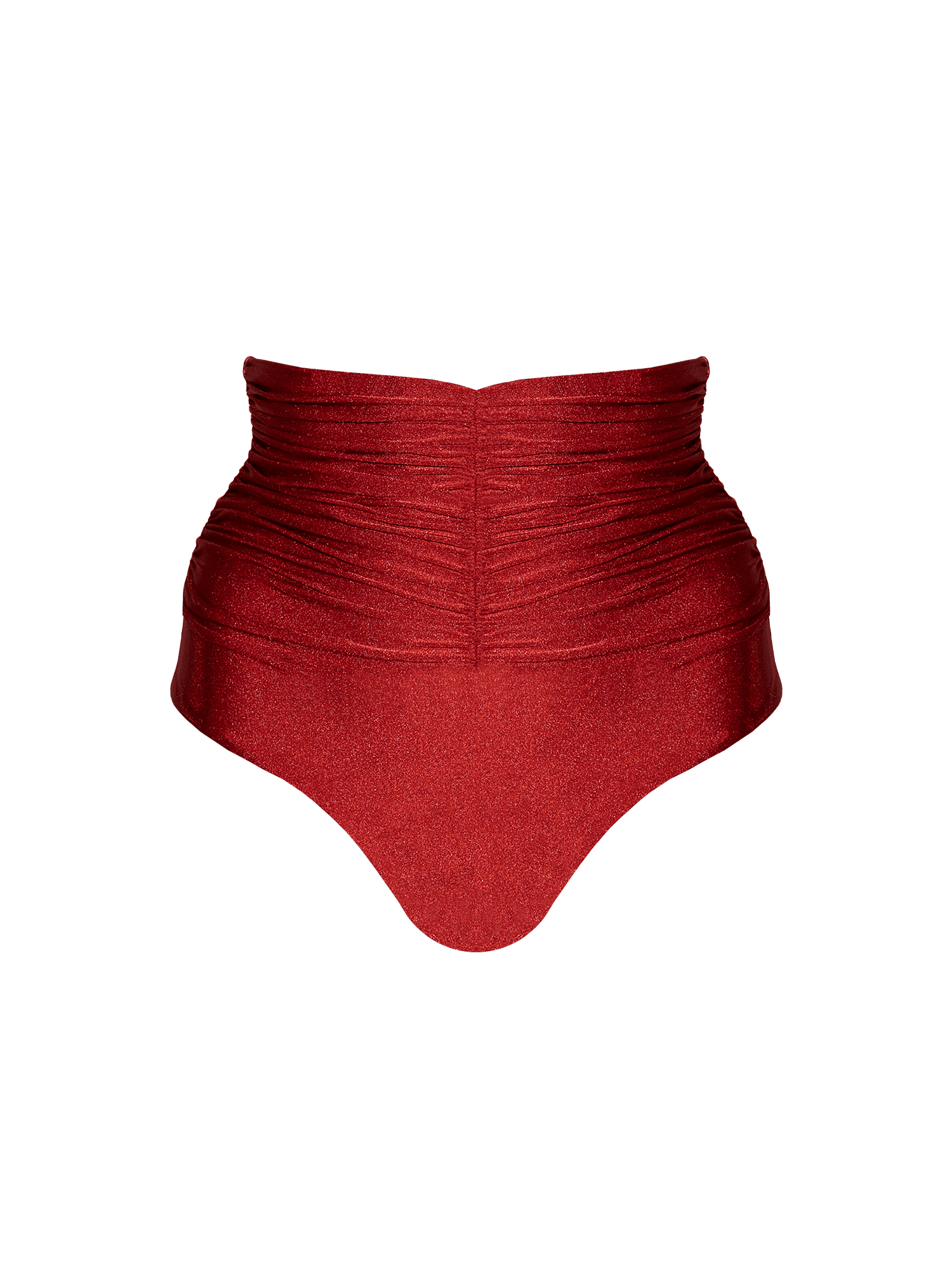 Second Skin | Shimmer ~ Super High-Waisted Ruched Bikini Bottom - Garnet Red