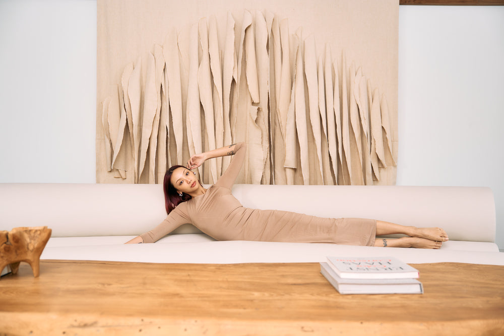 The Eco Edit ~ Bare-Backed Sculpting Maxi Dress - Shale Tan