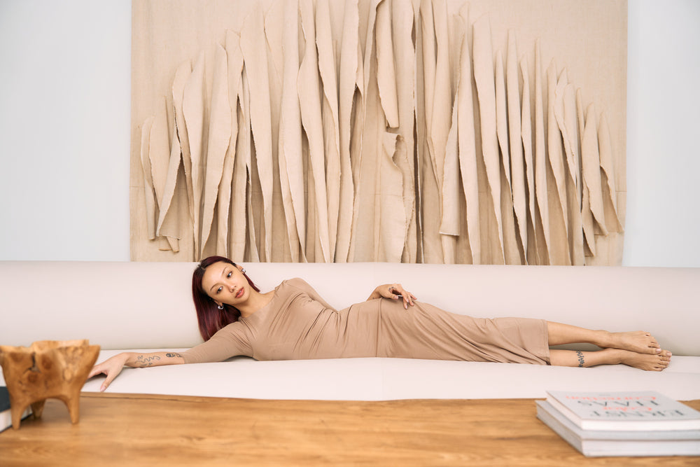 The Eco Edit ~ Bare-Backed Sculpting Maxi Dress - Shale Tan