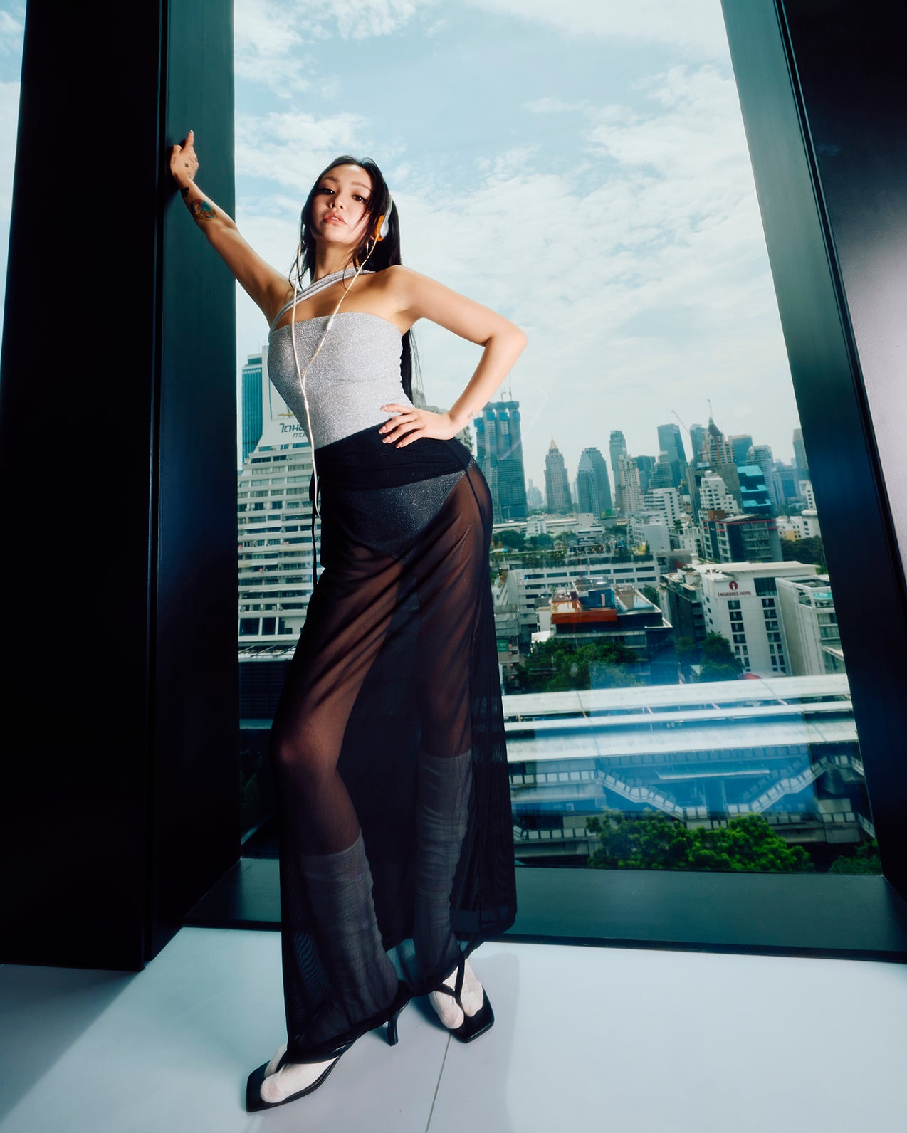 (Pre-order) Kimberley x HÁI | Shadow Mesh Maxi Skirt ~ Onyx Black
